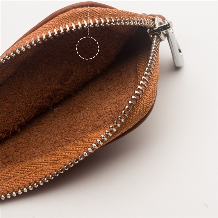 QIALINO Cowhide Leather for Apple Airpods Earphone Carrying Bag - Brown-8