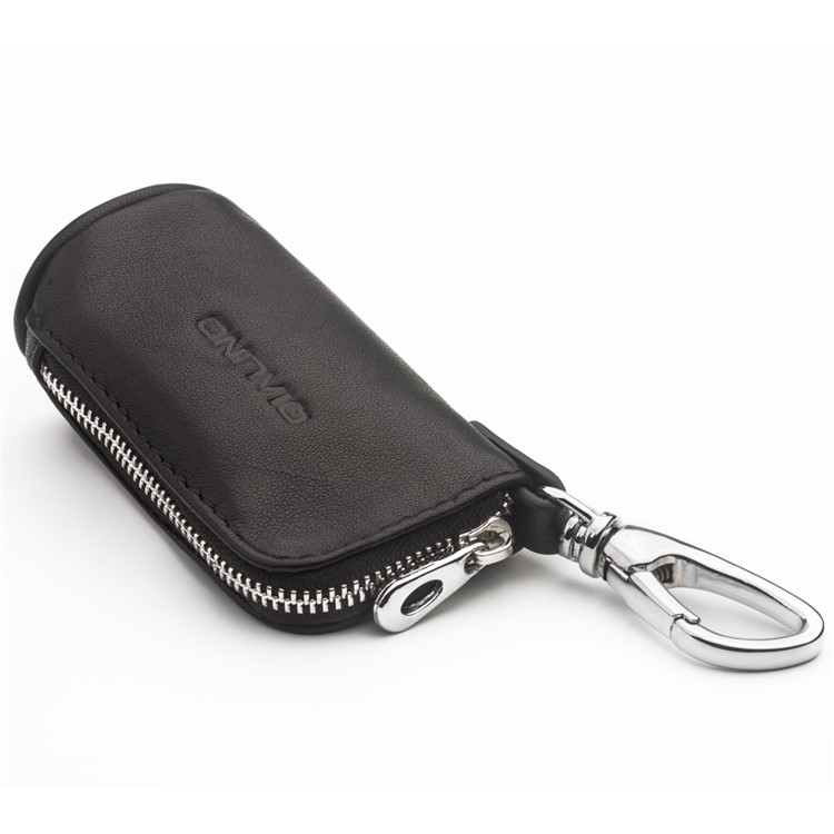 QIALINO Top-Layer Cowhide Leather Pouch Bag with Lobster Clasp for Apple Airpods, Car Key, Earphone - Black-1
