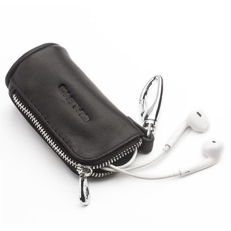 QIALINO Top-Layer Cowhide Leather Pouch Bag with Lobster Clasp for Apple Airpods, Car Key, Earphone - Black-2