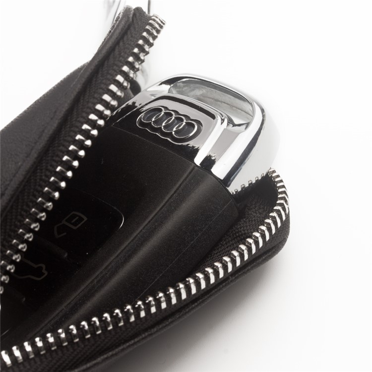 QIALINO Top-Layer Cowhide Leather Pouch Bag with Lobster Clasp for Apple Airpods, Car Key, Earphone - Black-3