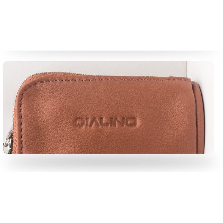 QIALINO Top-Layer Cowhide Leather Zipper Closure Protective Pouch for Apple Airpods, Car Key, Earphone - Brown-11