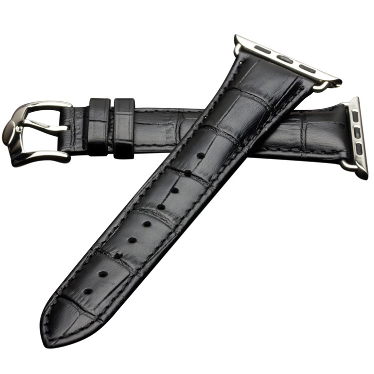 QIALINO Crocodile Pattern Genuine Leather Watch Wrist Strap for Apple Watch Series 3 2 1 42mm - Black-1