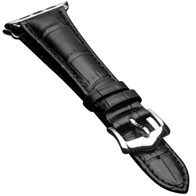 QIALINO Crocodile Pattern Genuine Leather Watch Wrist Strap for Apple Watch Series 3 2 1 42mm - Black-2