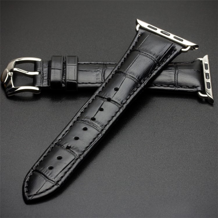 QIALINO Crocodile Pattern Genuine Leather Watch Wrist Strap for Apple Watch Series 3 2 1 42mm - Black-4