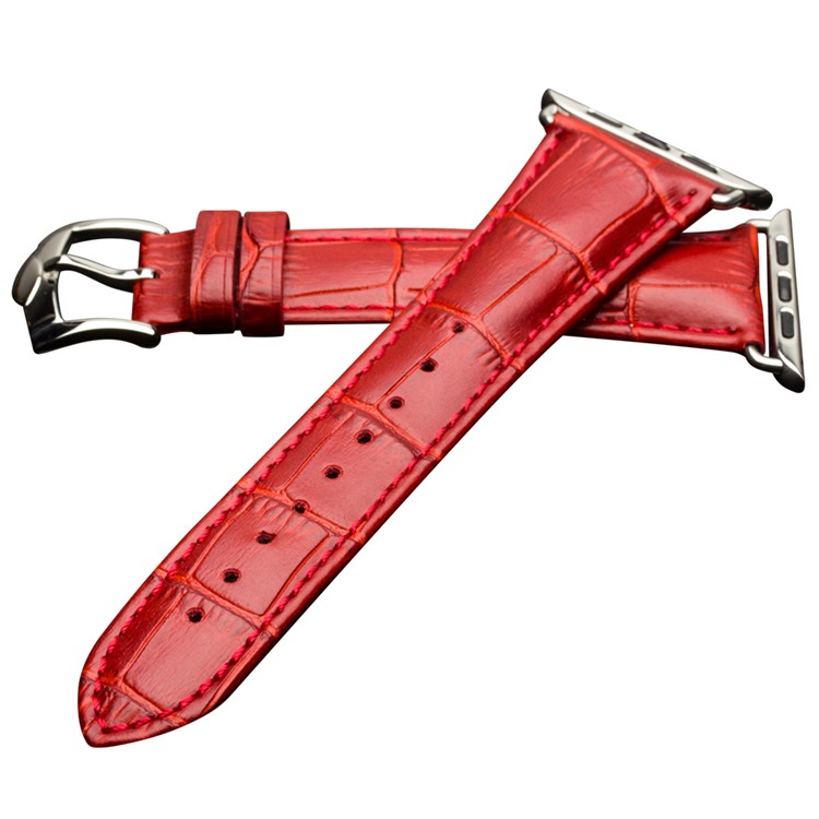 QIALINO Crocodile Texture Genuine Leather Watch Strap for Apple Watch Series 3 2 1 42mm - Red-1