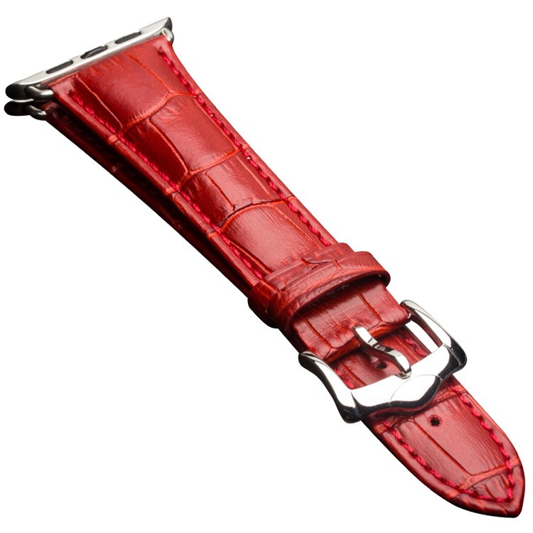 QIALINO Crocodile Texture Genuine Leather Watch Strap for Apple Watch Series 3 2 1 42mm - Red-2