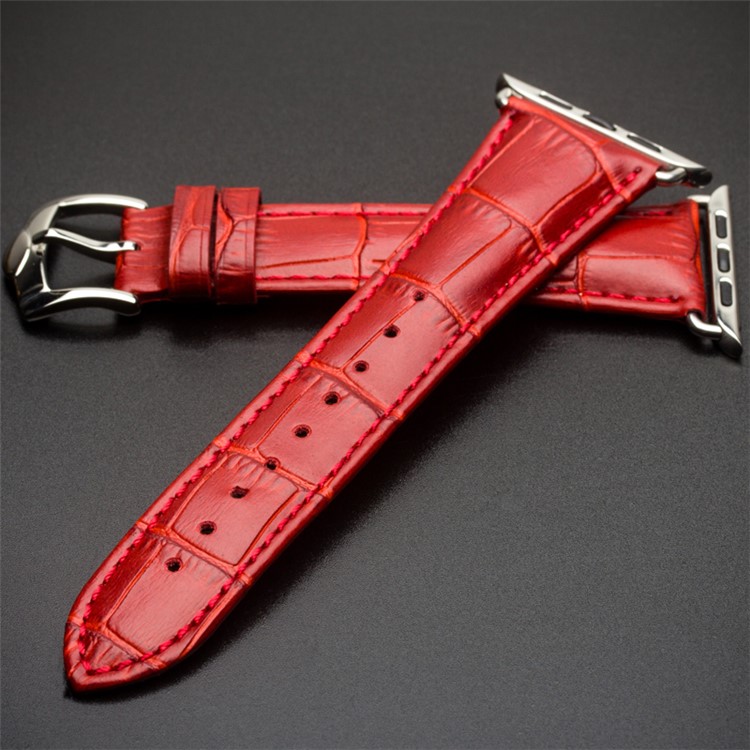 QIALINO Crocodile Texture Genuine Leather Watch Strap for Apple Watch Series 3 2 1 42mm - Red-4