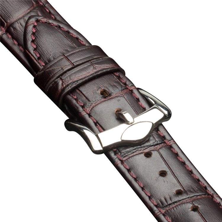 For Apple Watch Series 3 2 1 42mm QIALINO Crocodile Texture Genuine Leather Wrist Strap - Coffee-3
