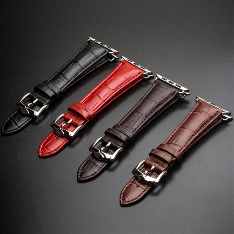 For Apple Watch Series 3 2 1 42mm QIALINO Crocodile Texture Genuine Leather Wrist Strap - Coffee-6
