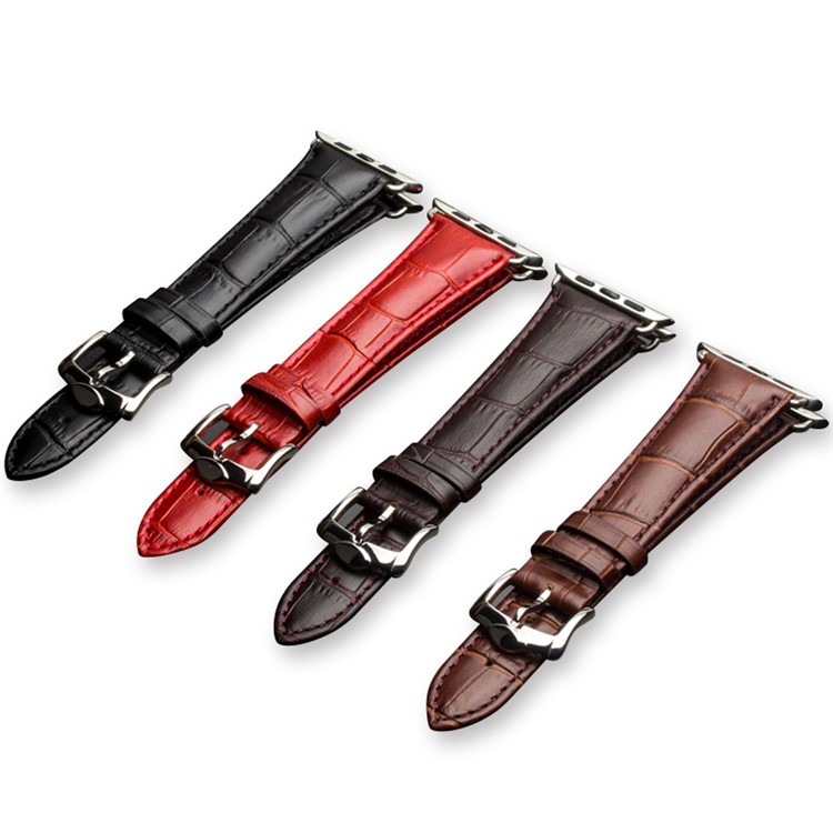 For Apple Watch Series 3 2 1 42mm QIALINO Crocodile Texture Genuine Leather Wrist Strap - Coffee-7