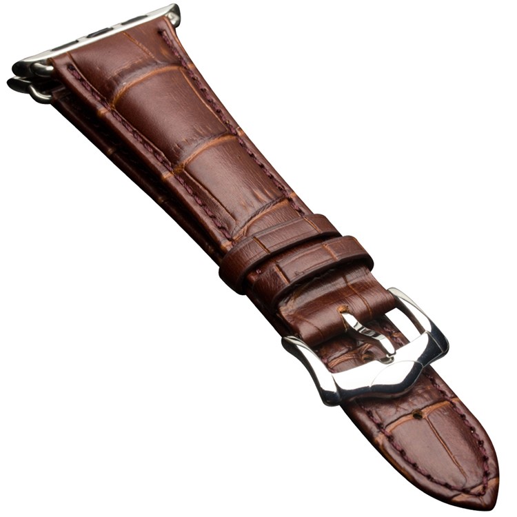 QIALINO for Apple Watch Series 3 2 1 42mm Crocodile Grain Genuine Leather Watch Band Wrist Strap - Brown-2
