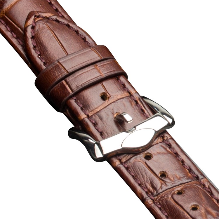 QIALINO for Apple Watch Series 3 2 1 42mm Crocodile Grain Genuine Leather Watch Band Wrist Strap - Brown-3