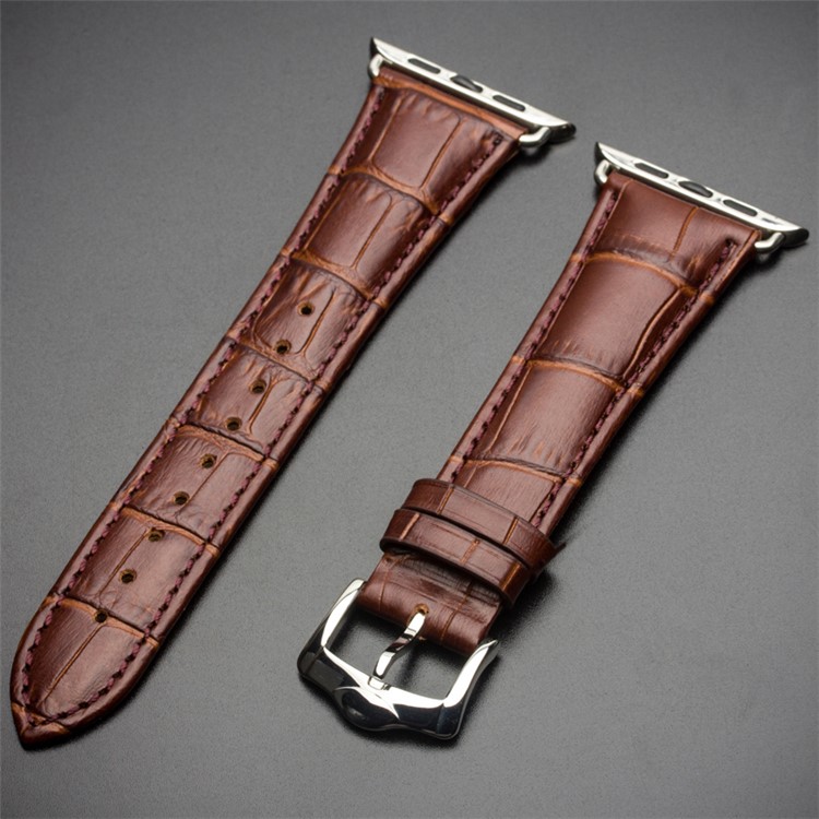 QIALINO for Apple Watch Series 3 2 1 42mm Crocodile Grain Genuine Leather Watch Band Wrist Strap - Brown-4