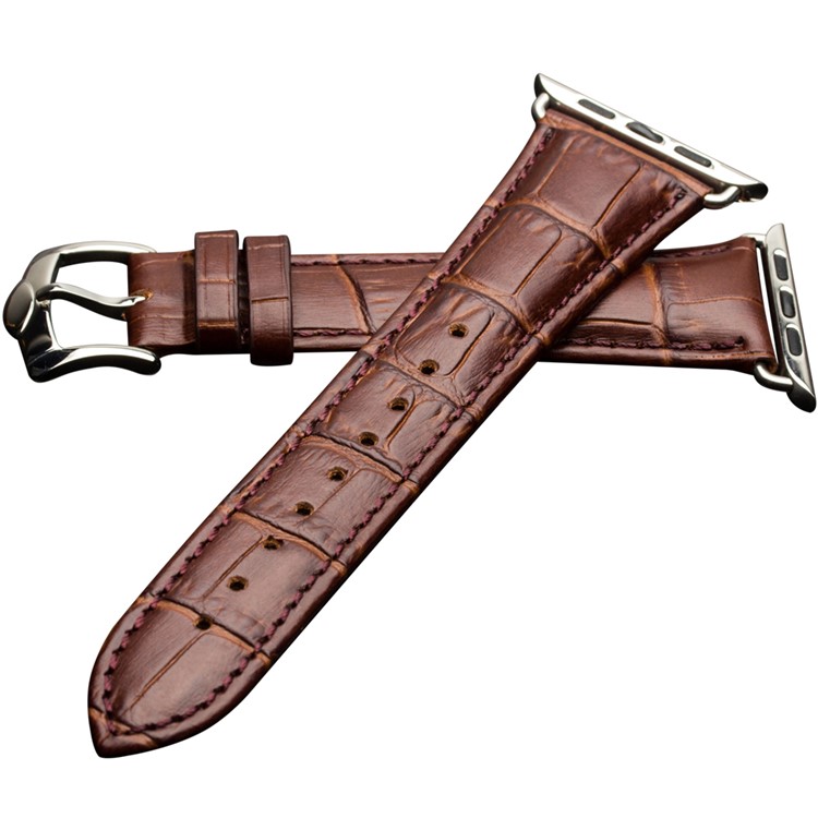 QIALINO Crocodile Texture Genuine Leather Watch Band for Apple Watch Series 4 40mm, Series 3 / 2 / 1 38mm - Brown-1