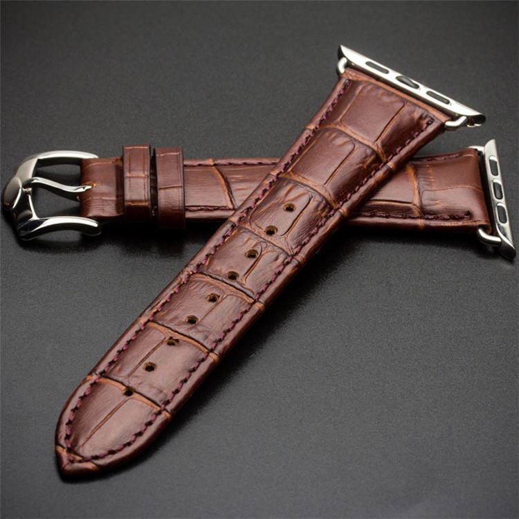 QIALINO Crocodile Texture Genuine Leather Watch Band for Apple Watch Series 4 40mm, Series 3 / 2 / 1 38mm - Brown-6