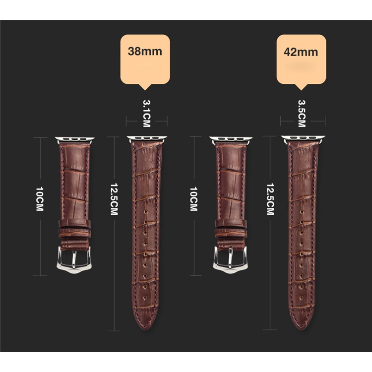 QIALINO Crocodile Texture Genuine Leather Watch Band for Apple Watch Series 4 40mm, Series 3 / 2 / 1 38mm - Brown-9