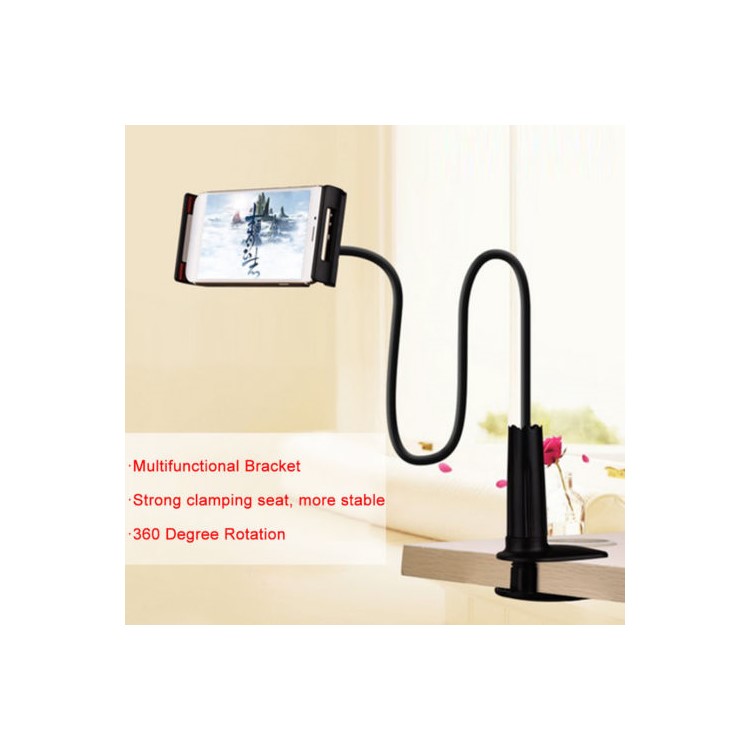 Universal Gooseneck Lazy Desktop Stand 360 Degree Rotating Mount Holder for Smartphone Tablet - Black-1