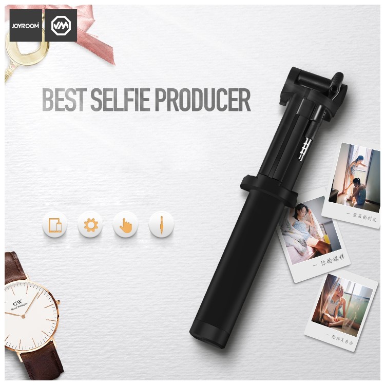 JOYROOM ZB12 Foldable Extendable Wire Control Selfie Stick for iPhone Samsung Huawei - Black-4
