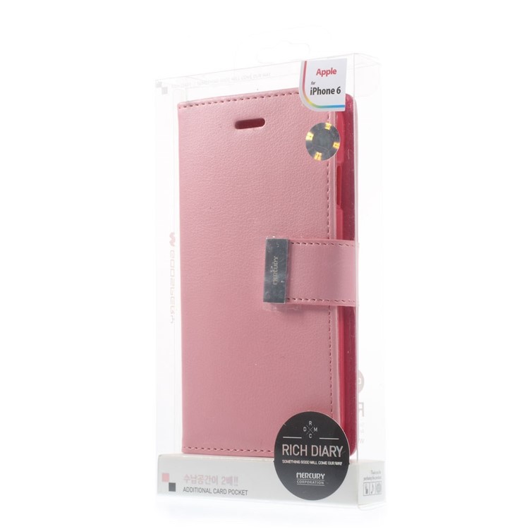 Mercury GOOSPERY Rich Diary Leather Wallet Case for iPhone 6s 6 4.7 inch - Pink-11
