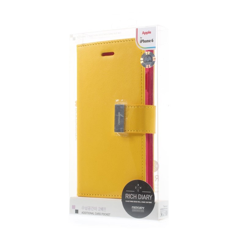 Mercury GOOSPERY Rich Diary Leather Wallet Cover for iPhone 6s 6 4.7 inch - Yellow-11
