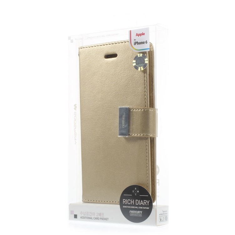 Mercury GOOSPERY Rich Diary Wallet Leather Magnetic Case for iPhone 6 4.7 inch - Champagne-11