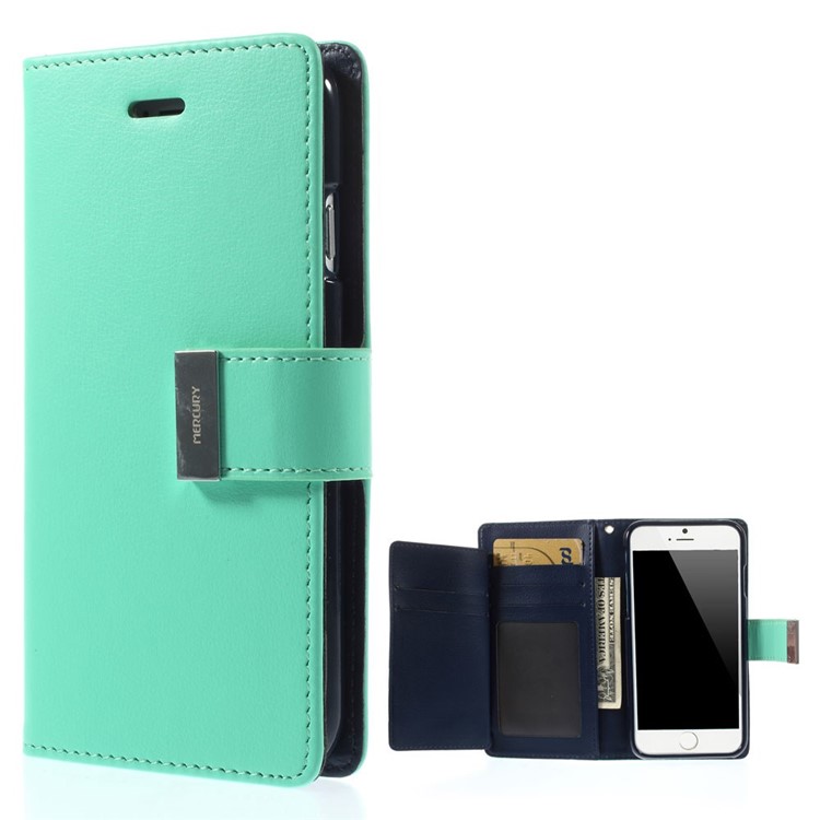 Mercury GOOSPERY Rich Diary PU Leather Magnetic Case for iPhone 6s 6 4.7 inch - Cyan-1