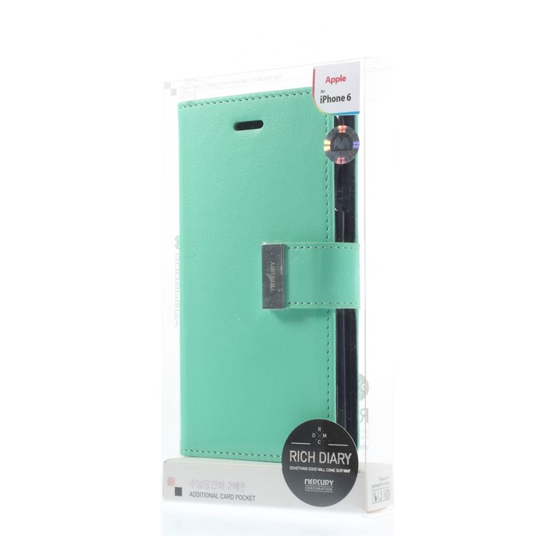 Mercury GOOSPERY Rich Diary PU Leather Magnetic Case for iPhone 6s 6 4.7 inch - Cyan-11