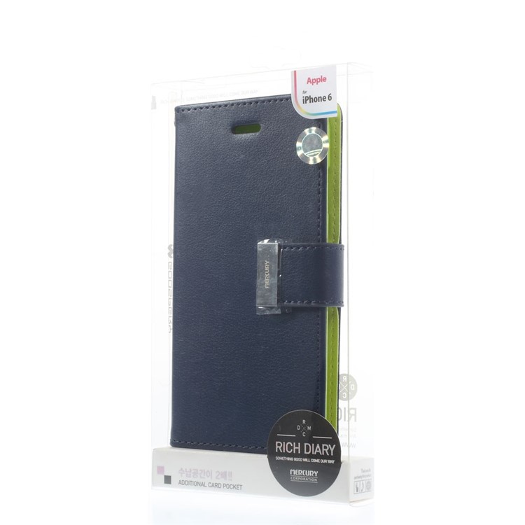 Mercury GOOSPERY Rich Diary PU Leather Cover for iPhone 6 6s 4.7 inch - Dark Blue-10