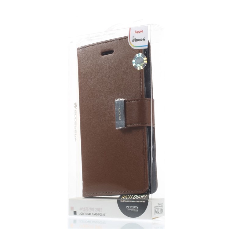Mercury GOOSPERY Rich Diary Leather Magnetic Case for iPhone 6 6s 4.7 inch - Brown-11