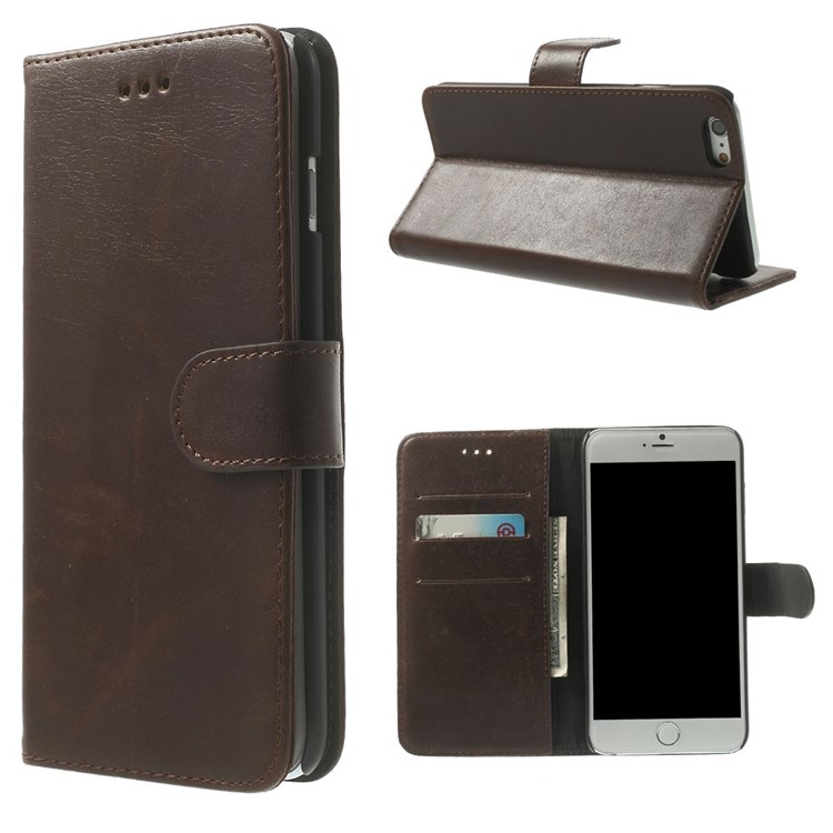 Retro Style Leather Wallet Bracket Cover for iPhone 6s Plus / 6 Plus 5.5 inch - Coffee-1