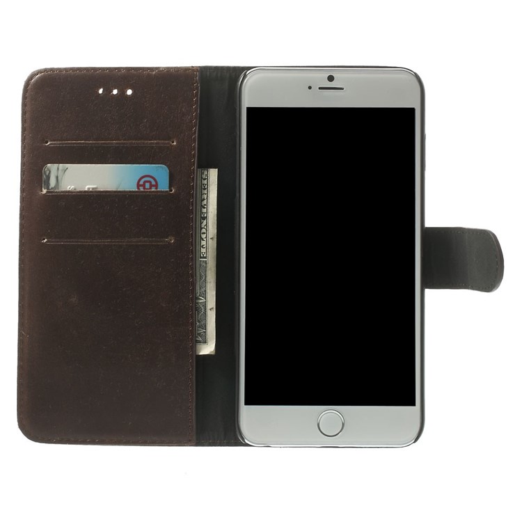 Retro Style Leather Wallet Bracket Cover for iPhone 6s Plus / 6 Plus 5.5 inch - Coffee-5