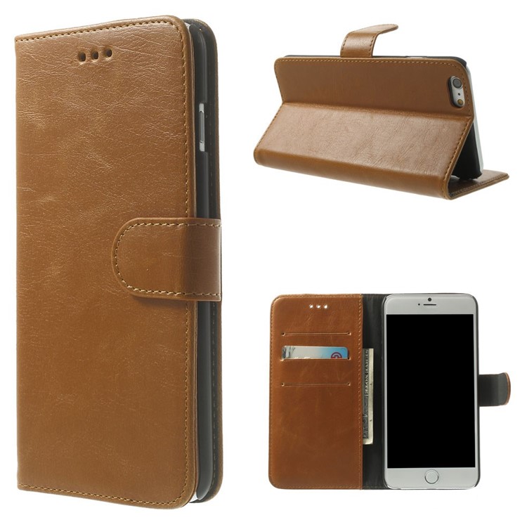 Retro Style Leather Wallet Bracket Cover para iPhone 6s Plus / 6 Plus 5.5 inch - Castanho-1