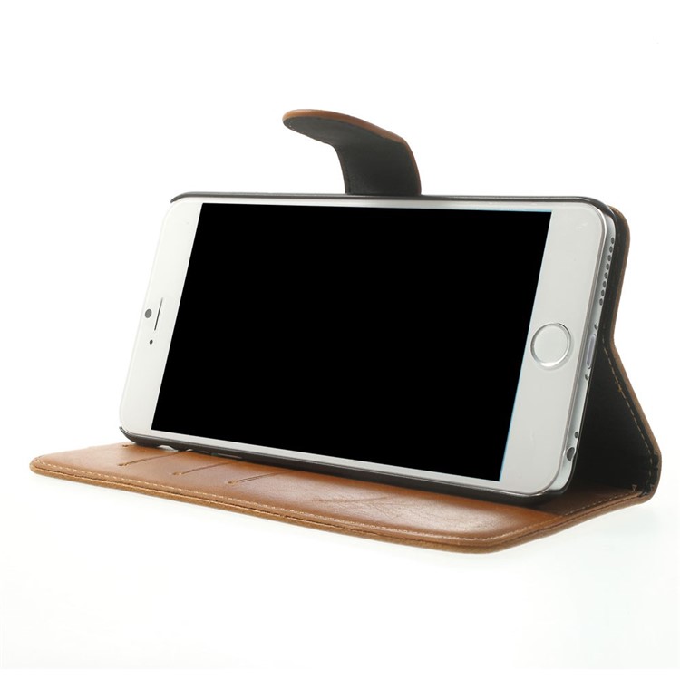 Retro Style Leather Wallet Bracket Cover para iPhone 6s Plus / 6 Plus 5.5 inch - Castanho-3