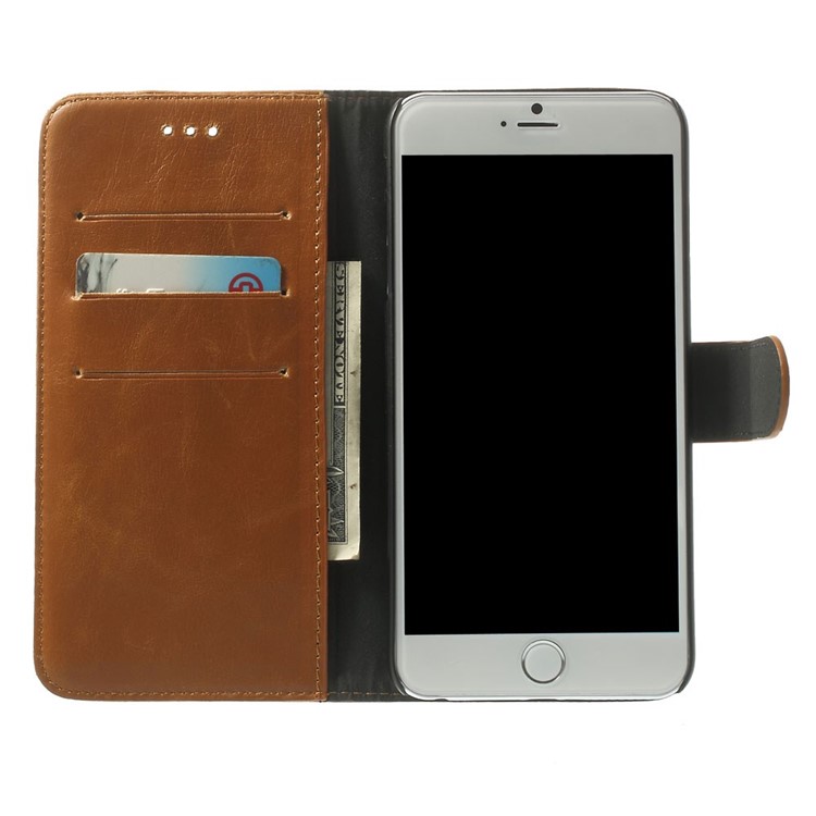 Retro Style Leather Wallet Bracket Cover para iPhone 6s Plus / 6 Plus 5.5 inch - Castanho-5