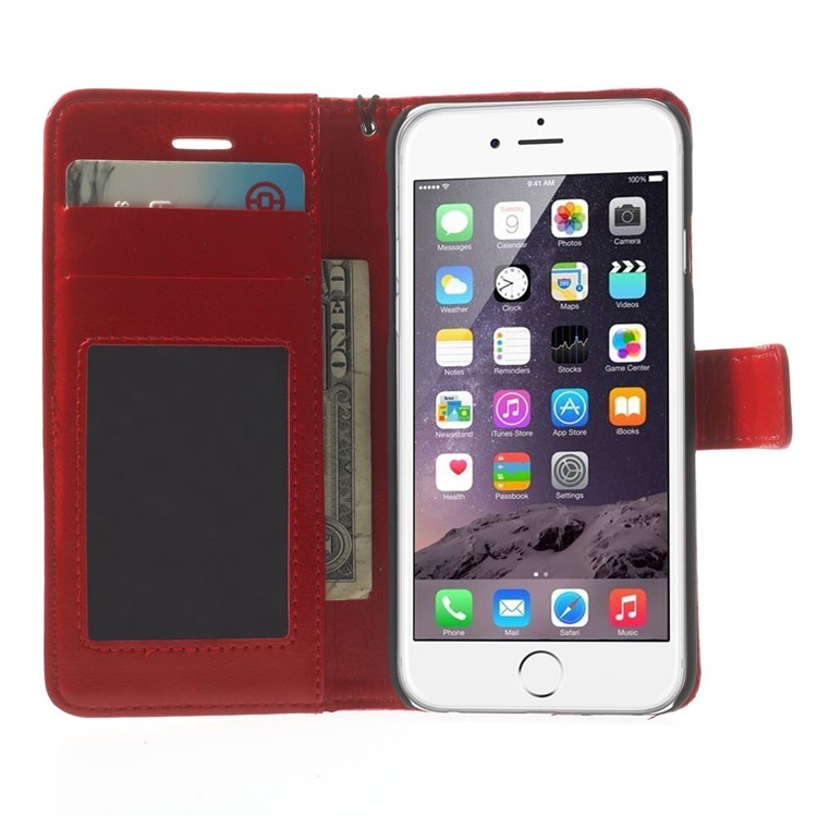 Crazy Horse Leather Magnetic Case w/ Stand for iPhone 6s / 6 4.7 inch - Red-5
