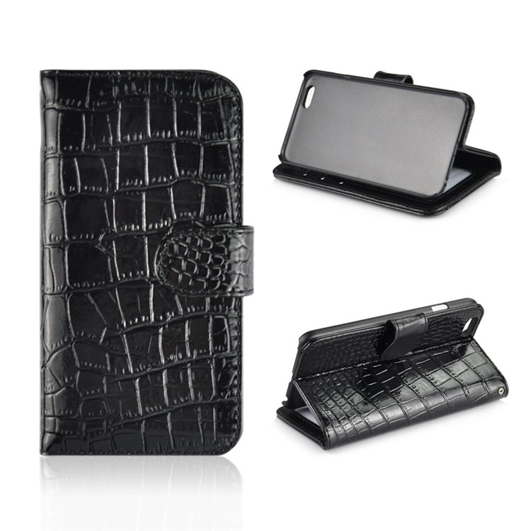 Genuine Crocodile Texture Leather Wallet Stand Cover for iPhone 6s / 6 4.7 inch - Black-3