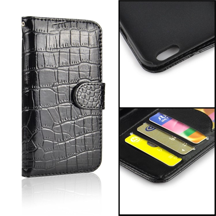 Genuine Crocodile Texture Leather Wallet Stand Cover for iPhone 6s / 6 4.7 inch - Black-4