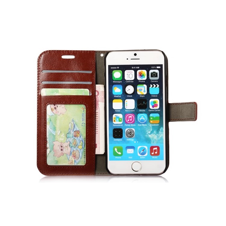 Oil Wax Crazy Horse PU Leather Stand Case for iPhone 6s / 6 4.7 inch - Brown-3