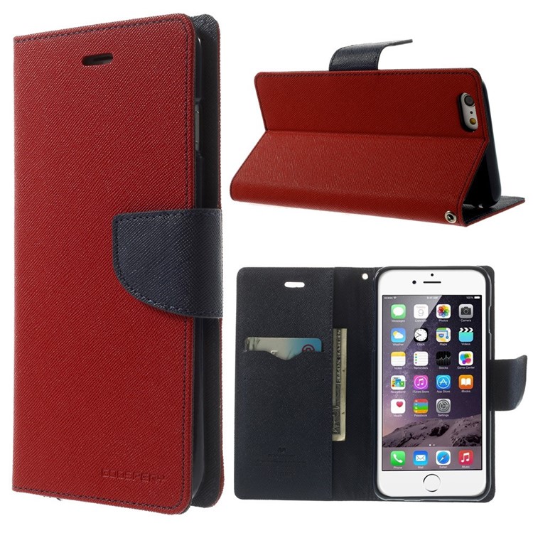 Mercury GOOSPERY Fancy Diary Leather Wallet Case for iPhone 6 Plus / 6s Plus w/ Stand - Red-1