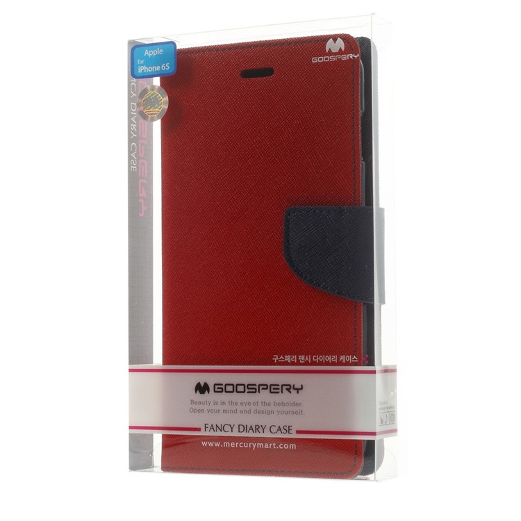 Mercury GOOSPERY Fancy Diary Leather Wallet Case for iPhone 6 Plus / 6s Plus w/ Stand - Red-12