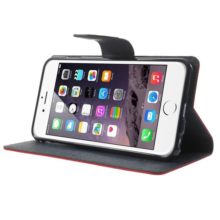 Mercury GOOSPERY Fancy Diary Leather Wallet Case for iPhone 6 Plus / 6s Plus w/ Stand - Red-3