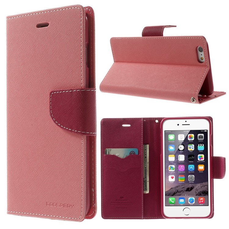 Mercury GOOSPERY Fancy Diary Wallet Leather Case for iPhone 6 Plus / 6s Plus w/ Stand - Pink-1