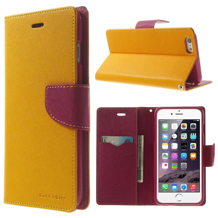 Mercury GOOSPERY Fancy Diary Wallet Leather Shell for iPhone 6 Plus / 6s Plus w/ Stand - Yellow-1