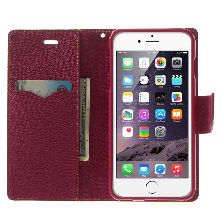Mercury GOOSPERY Fancy Diary Wallet Leather Shell for iPhone 6 Plus / 6s Plus w/ Stand - Yellow-5
