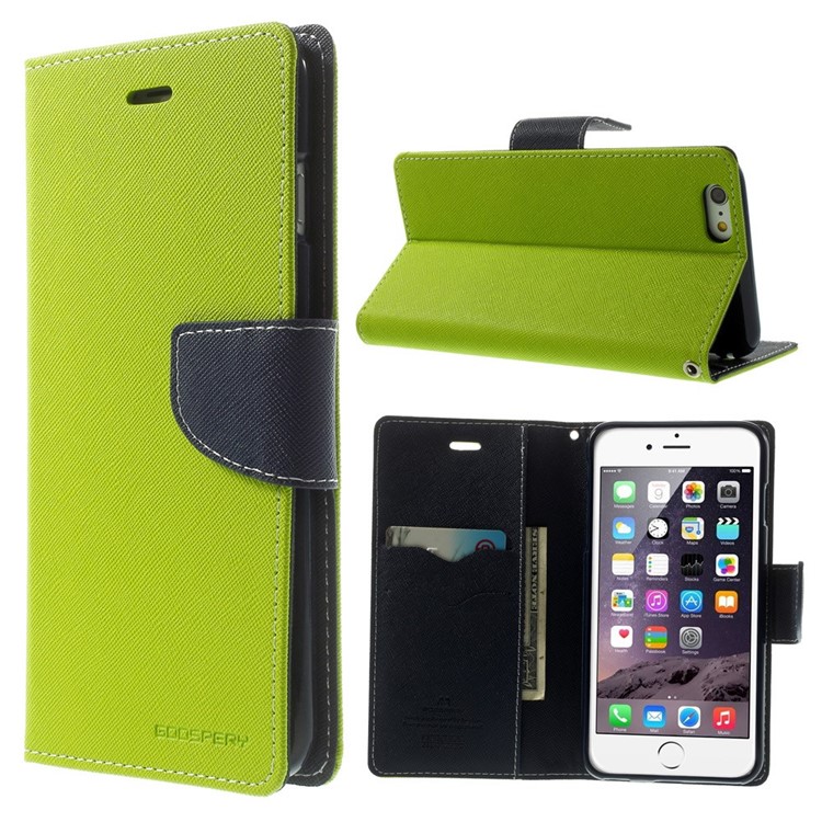 Mercury GOOSPERY Fancy Diary Wallet Leather Case for iPhone 6 Plus / 6s Plus w/ Stand - Green-1