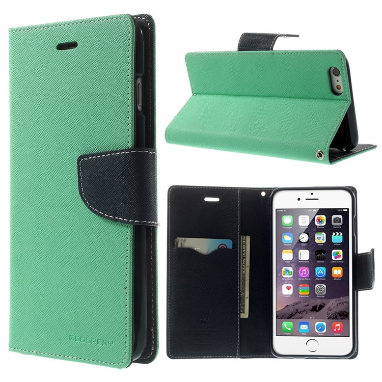 Mercury GOOSPERY Fancy Diary Leather Case for iPhone 6 Plus / 6s Plus w/ Card Holder & Stand - Cyan-1