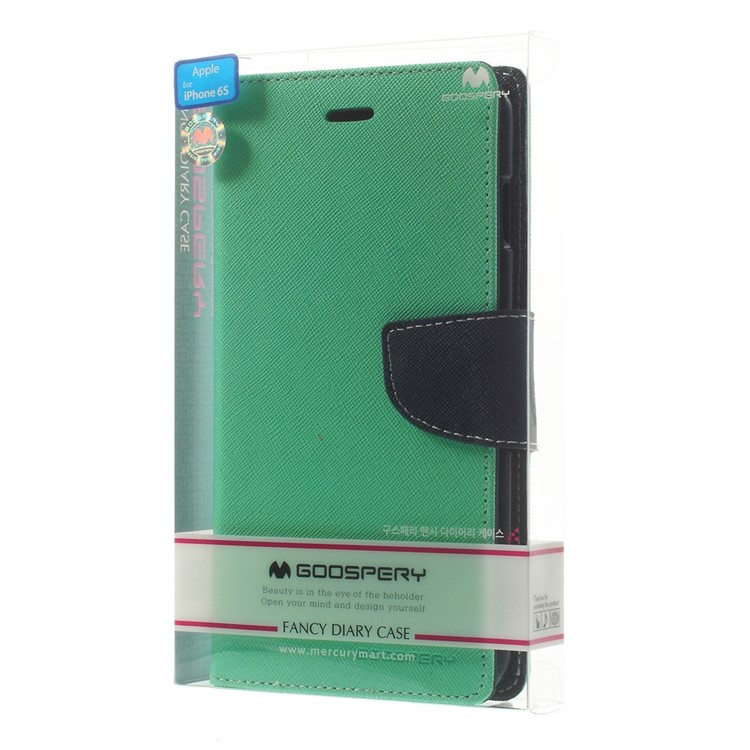 Mercury GOOSPERY Fancy Diary Leather Case for iPhone 6 Plus / 6s Plus w/ Card Holder & Stand - Cyan-10