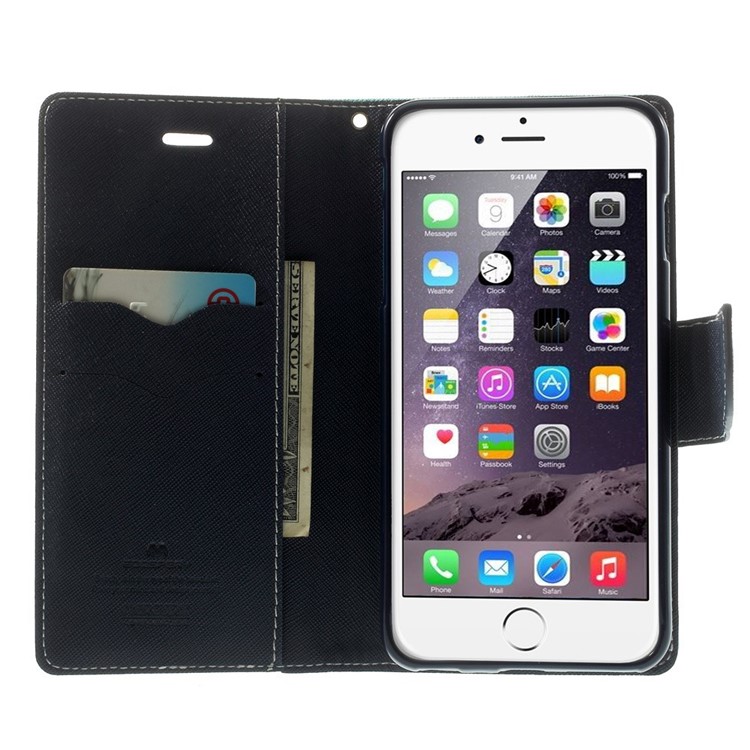 Mercury GOOSPERY Fancy Diary Leather Case for iPhone 6 Plus / 6s Plus w/ Card Holder & Stand - Cyan-5