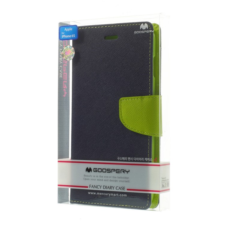 Mercury GOOSPERY Fancy Diary Leather Wallet Cover for iPhone 6 Plus / 6s Plus w/ Stand - Dark Blue-11