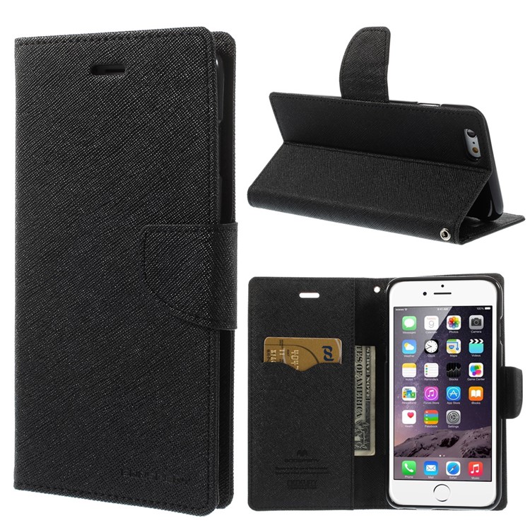 Mercury GOOSPERY Fancy Diary Leather Cover for iPhone 6 Plus / 6s Plus w/ Stand - Black-1